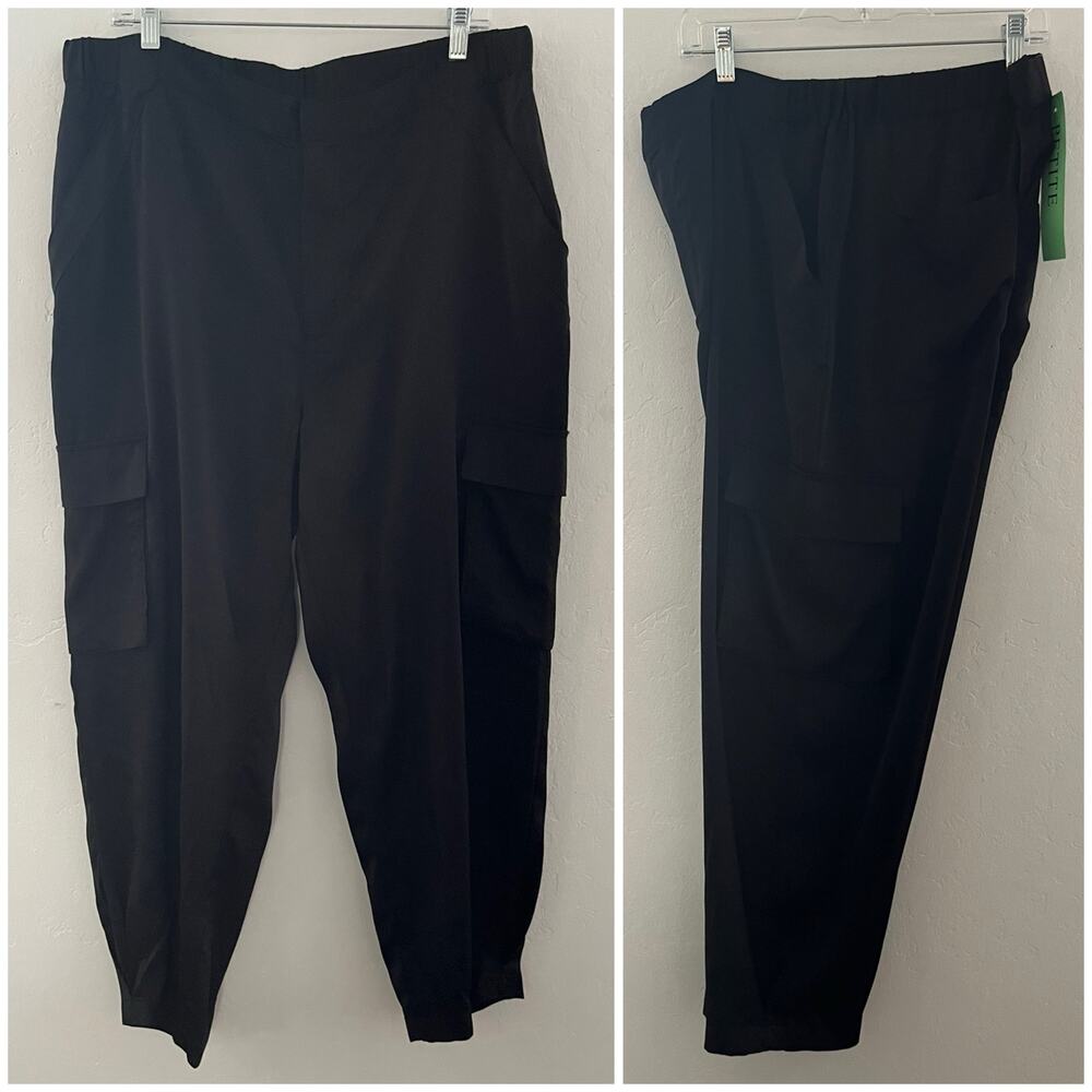 Rebecca Minkoff Satin Silky Cargo Jogger Pants Minimalist Black Size XLP NWT